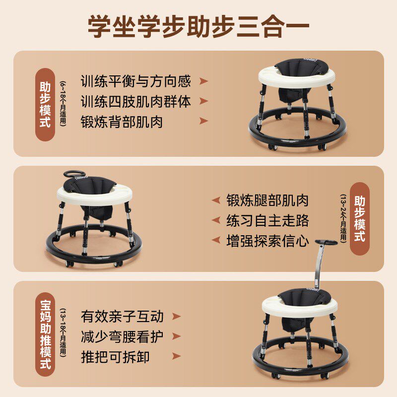 学步车2024新款多功能防o型腿0一1岁婴儿手推学行车防侧翻可折叠