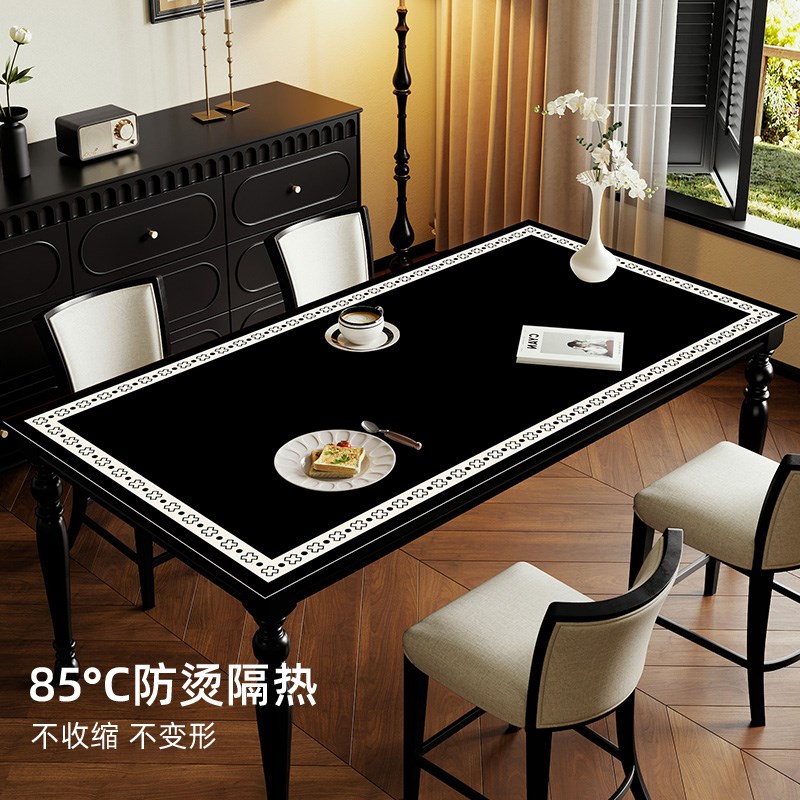 黑色法式皮革桌垫防油防水免洗餐桌垫茶几桌面保护垫子高级感桌布