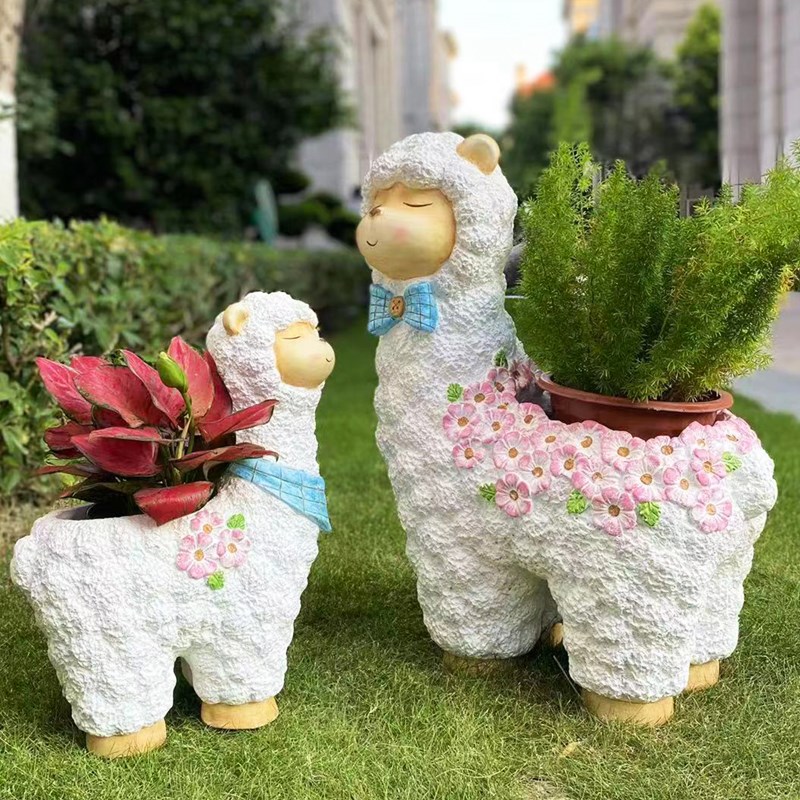 卡通羊驼真动物花盆花园户外庭院幼儿园装饰摆件院子造景布置