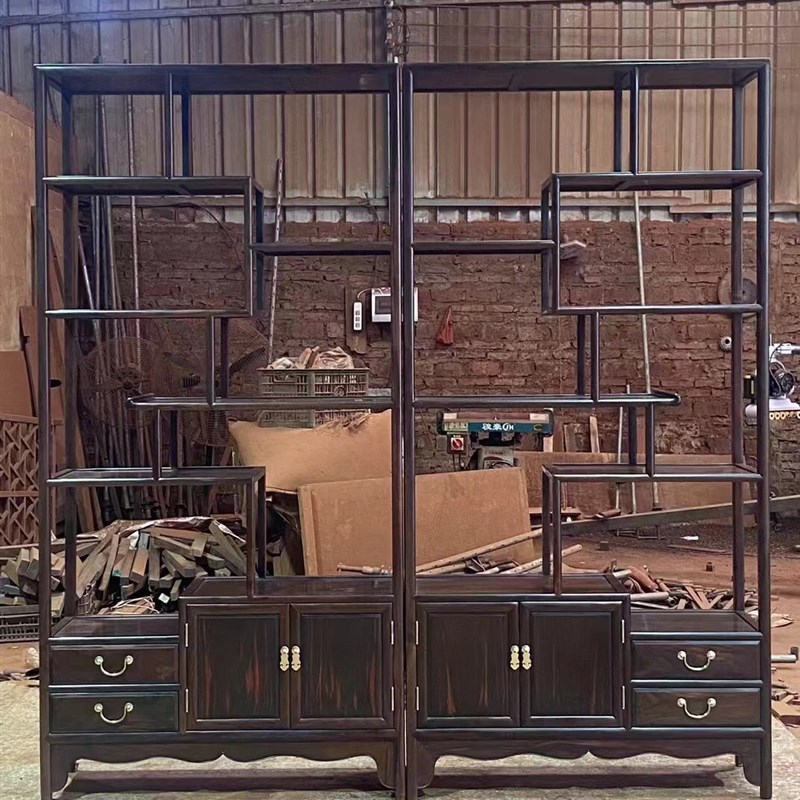 仙游老挝大红酸枝拐子纹多宝阁交趾黄檀雕花博古架茶叶柜客厅置物