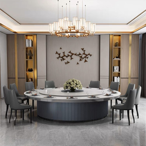 岩板隐形电磁炉一体火锅桌子商用酒店大理石火锅店圆桌椅15人20人