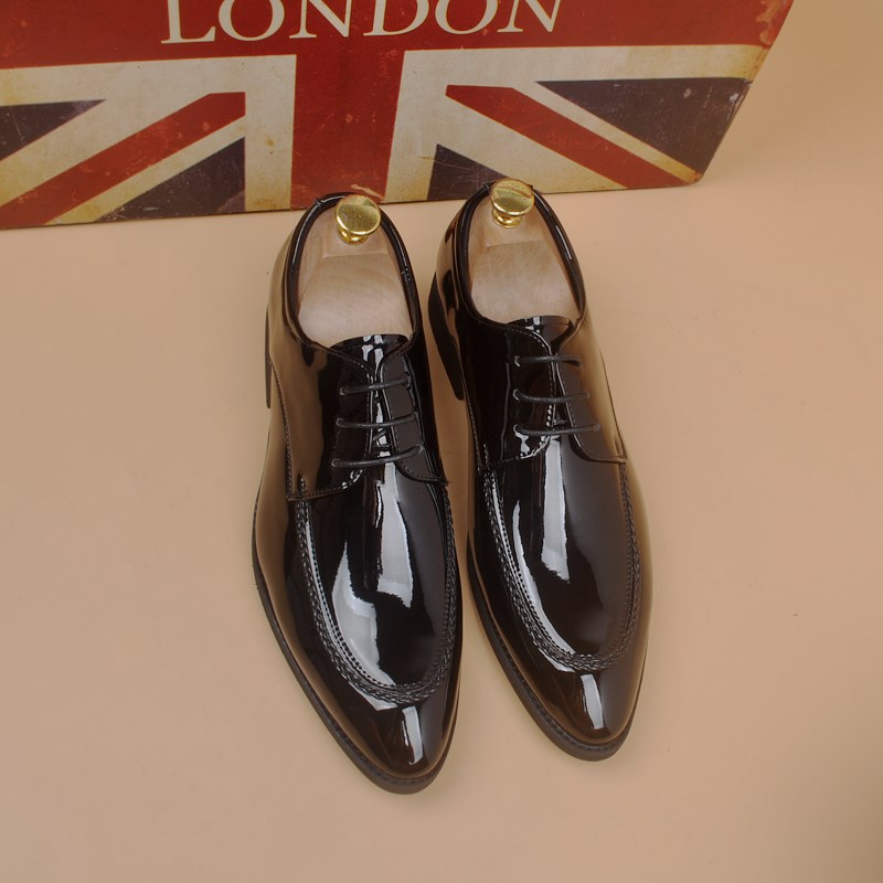 男士商务正装办公室漆皮皮鞋黑色亮皮尖头韩版潮流发型师英伦男鞋
