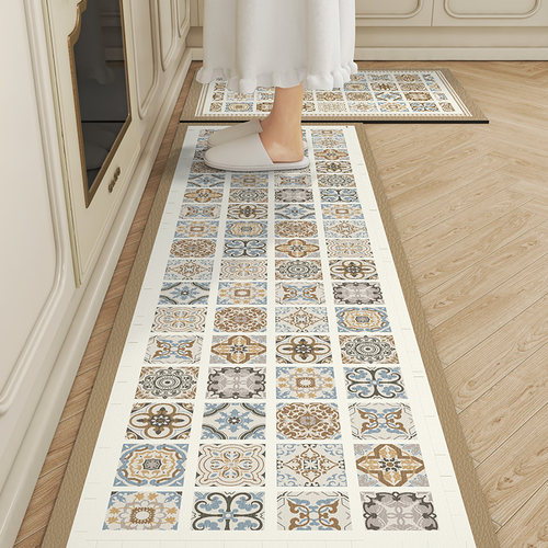 法式厨房专用地垫PVC防滑防x油可擦免洗地毯家用耐脏防水门口脚垫