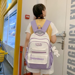 书包撞色高颜值女生大容量多层口袋收纳背包中小学生减负双肩背包