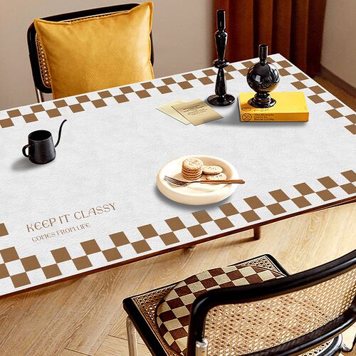棋盘格极b简风pvc皮革餐桌布茶几桌垫定制学生书桌布防水防油防烫