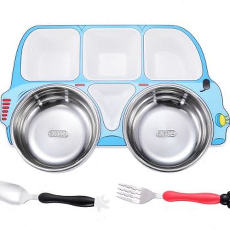 304不锈钢宝宝分格餐盘可爱卡通吃饭碗家用防摔儿童餐具辅食套装