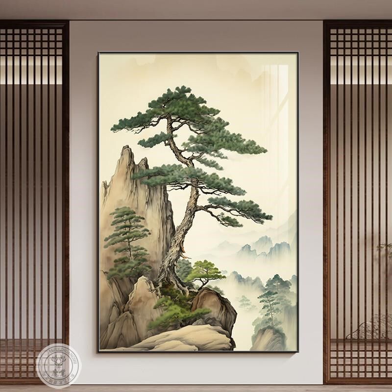 新中式迎客松客厅落地画2024新款绿植沙发背景墙装饰画高级感挂画