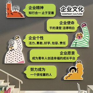 办公室墙面装饰布置创业公司企业文化墙贴纸背景励志标语卡通ins