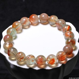 天然锦鲤共生阿鲁沙太阳石白水体水晶手链绿柱石金草莓晶饰品手串