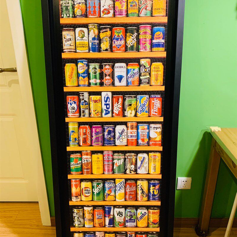 汽水罐拼图框实木2000片拼图相框悬浮立体1500片框架酒瓶画框挂墙