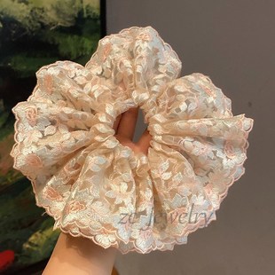 重工高级感中式 提花刺绣大肠圈女小众ins后脑勺温柔气质皮筋发饰