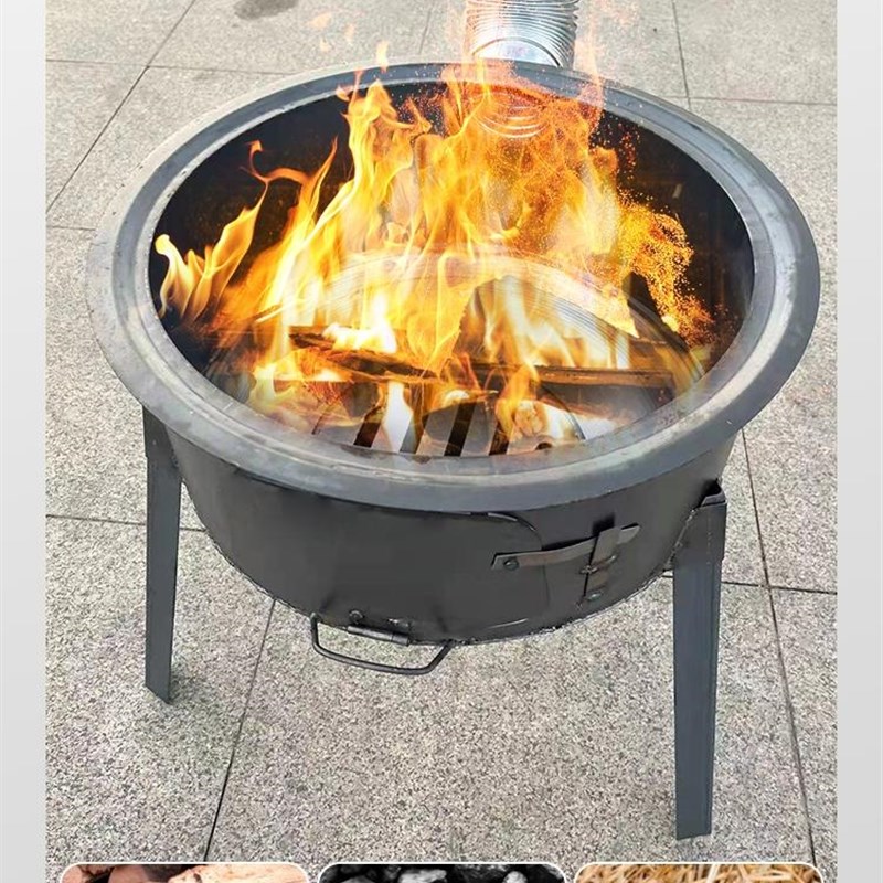 柴火炉户外农村木柴台做饭铁桶烧柴节能露天炉灶家用土锅特厚野炊