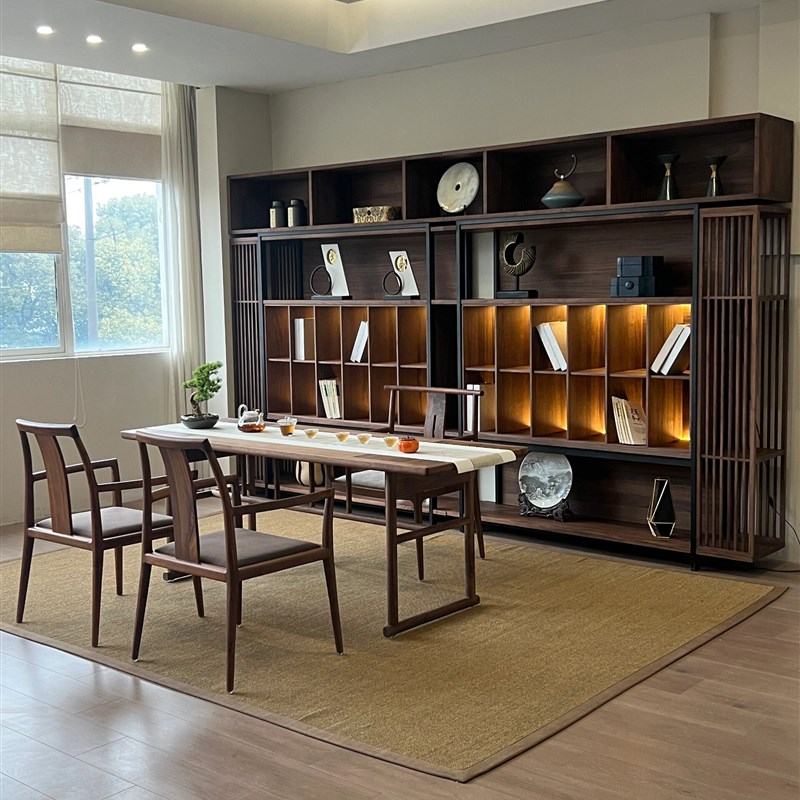 新中式黑胡桃实木茶桌椅组合新中式现代办公室休闲功夫泡茶台