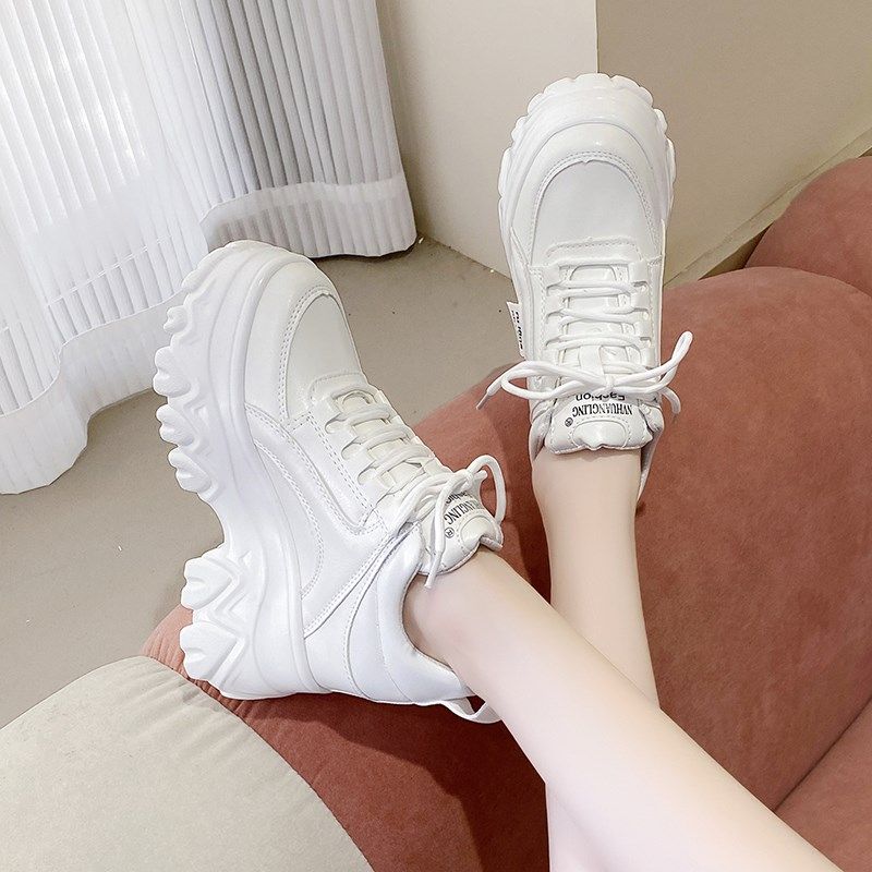 内增高女鞋10cm厚底松糕皮面小白鞋女2024新款秋季小个子老爹鞋,女鞋,时尚休闲鞋,淘宝优惠券,粉丝福利购,淘宝优惠卷