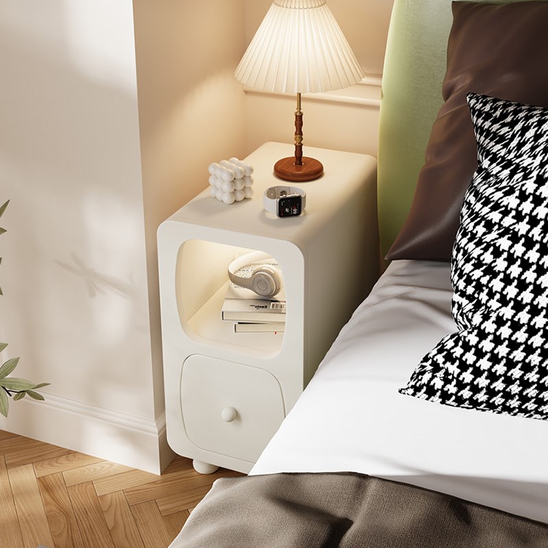 奶油风床头柜2024新款小型迷你卧室床边窄夹缝柜25cm30公分窄边柜