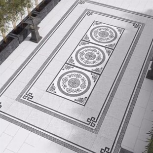 中式别墅门口玄关地砖庭院拼花瓷砖户外院子火烧面地铺石PC石英砖