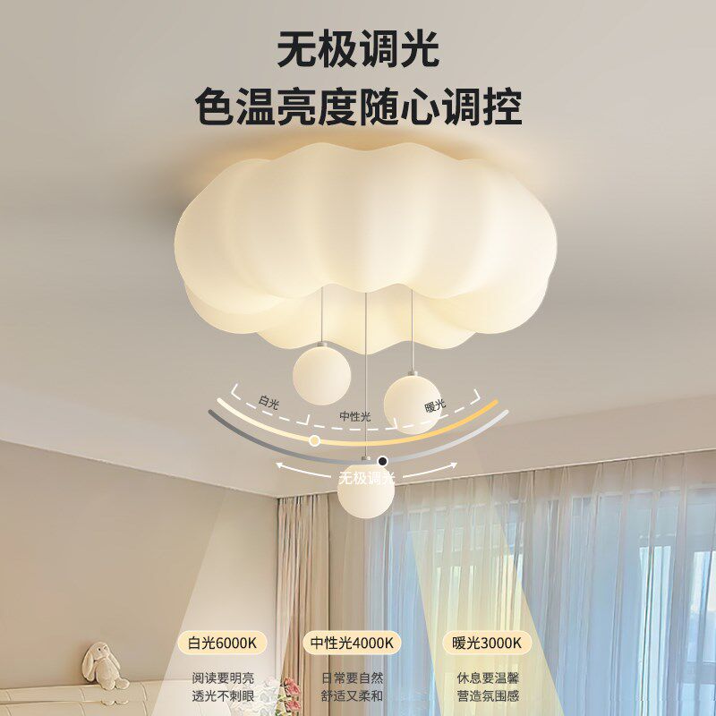 法式南瓜吸顶灯儿童吊球全光谱护眼奶油风卧室灯温馨浪漫中山灯具