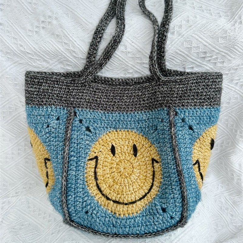 大号挎包笑脸包 手工编织 沁柔线钩针 手提包 diy手编 成品材料包,服饰配件/皮带/帽子/围巾,DIY编织材料包,淘宝优惠券,粉丝福利购,淘宝优惠卷
