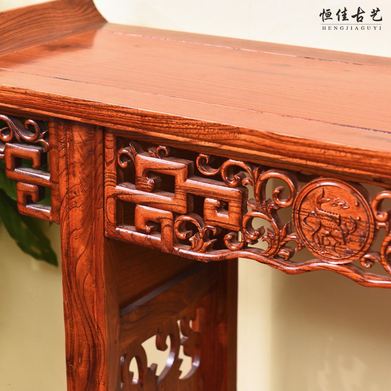 中式红木古典全实木明清仿古南榆木家具琴桌 雕花案桌 条案 供桌