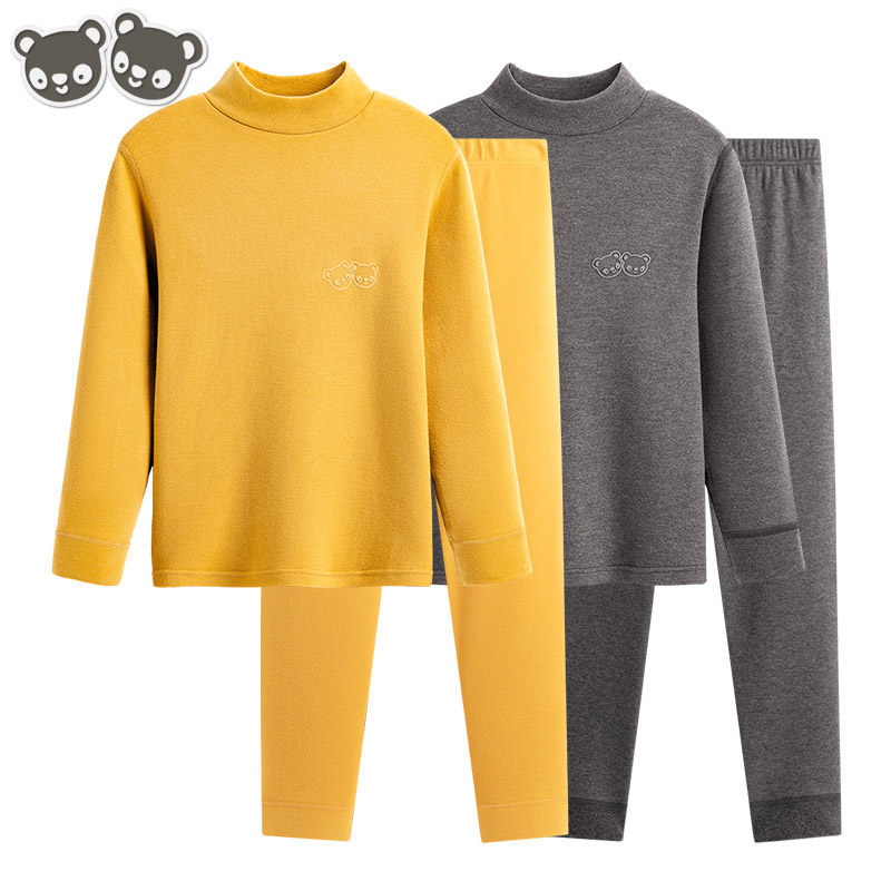 德绒中领男童保暖内衣套装加绒加厚纯H棉大童半高领儿童秋衣秋裤