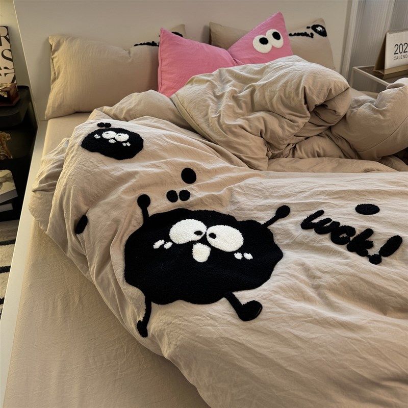 ins卡通水洗棉毛巾绣四件套学生宿舍三件套床单被套柔软床上用品4,床上用品,床品套件/四件套/多件套,淘宝优惠券,粉丝福利购,淘宝优惠卷