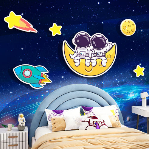 太空人墙贴纸儿童房间布置男孩卧室床头墙面装饰壁画背景布置改造