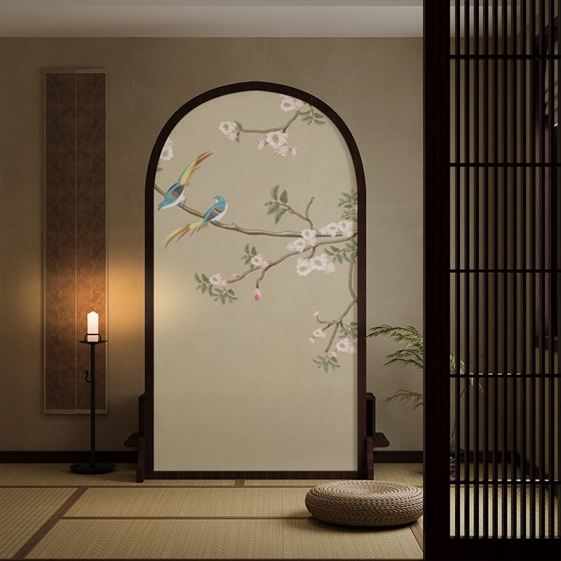 新中式原实木屏风隔断客厅玄关入户门玄关遮挡装饰卧室置物架座屏