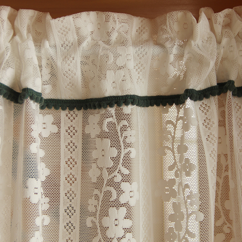 法式蕾丝半短帘 韩式小花朵  文艺田园透光门帘白色美式窗帘纱