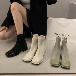 大码短靴41到43女靴秋冬2024新款高跟鞋胖mm粗腿靴子宽胖脚马丁靴