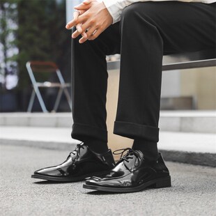 方头皮鞋男款厚底增高英伦风商务正装男士休闲结婚新郎鞋24267-J