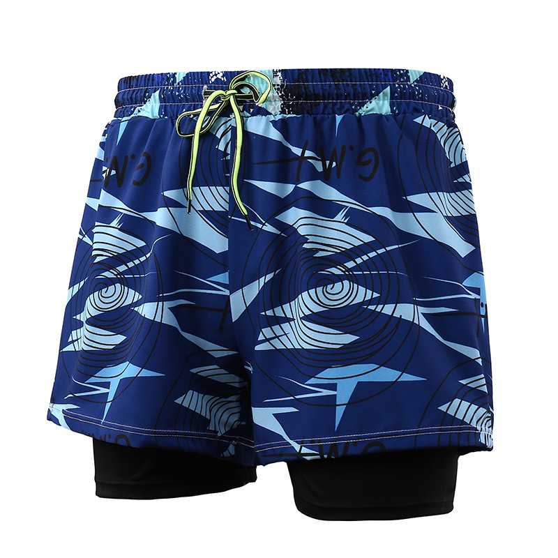 男士双层泳裤平角成人速干防尴尬游泳裤沙滩裤温泉游泳装备套装