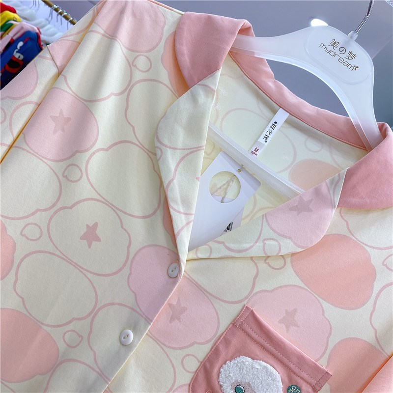 安之伴女士睡衣2023春季新品弹力针织纯棉开衫时尚休闲家居服套装