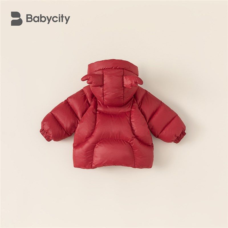 贝贝城儿童羽绒衣宝宝加厚保暖外套女童红色冬装衣服男童喜庆童装