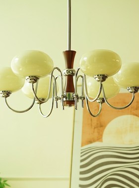 柿子灯中古法式包豪斯实木客厅灯奶油风北欧复古餐厅卧室书房吊灯