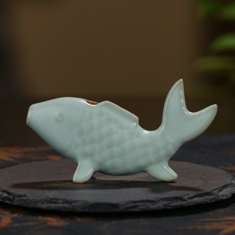 汝窑小鱼儿香插仿古线香手工香薰香座家用景德镇陶瓷汝瓷礼品青瓷