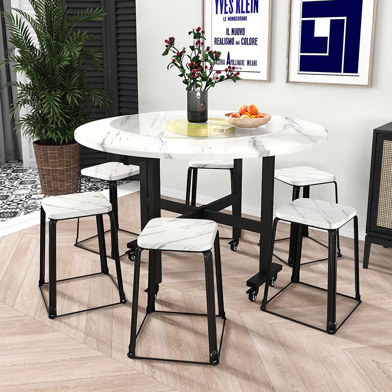 缦宛木折叠餐桌圆形家用小户型吃饭桌子多功能可移动简易大圆桌带