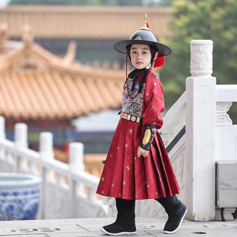 2025春秋红色汉服男女锦衣卫贴里飞鱼服儿童妆花国风织金高端织金