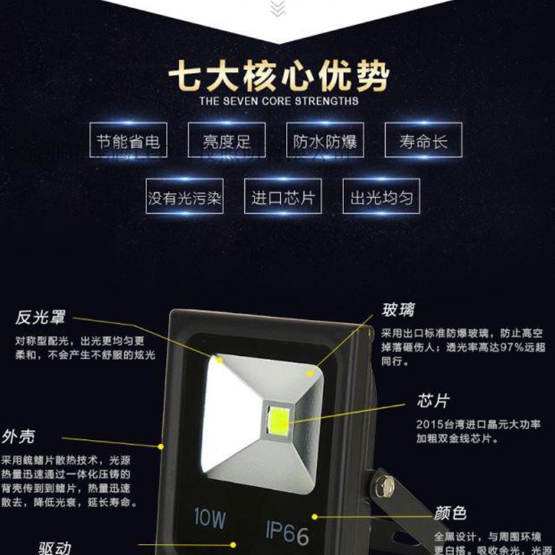 led投光灯10w-500W防水户外泛光灯足瓦投射灯散光灯照明广告招牌