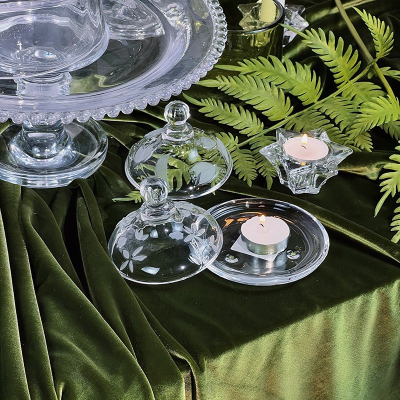 欧式玻璃蛋糕盘透明防尘罩高脚托盘收纳盘简约甜品台婚庆摆盘摆件