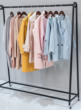 黑色服装店展览展示架落地式简约商场专用龙门挂衣架可移动带轮子