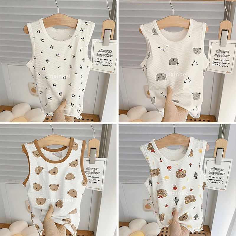 男童纯棉背心女宝宝婴儿薄款无袖上衣2024新款新生儿童0-5岁外穿