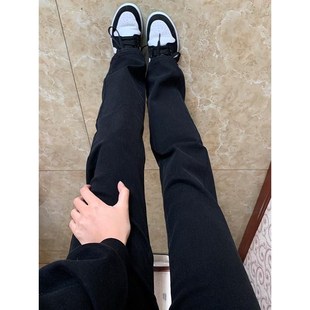 黑色加绒牛仔裤女大童装初中学生秋冬冬季烟管裤女孩儿直筒长裤子