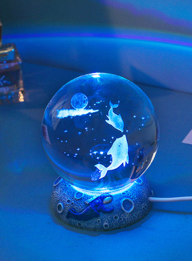创意水晶球摆件治愈系海洋生物桌面装饰小夜灯毕业季送人生日礼物