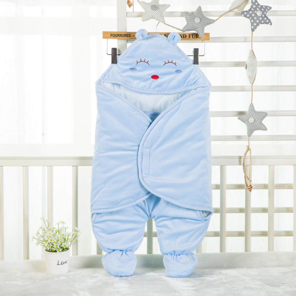 婴儿连脚抱被睡袋防踢被新生儿秋冬季宝宝包被加厚纯棉新生儿抱毯