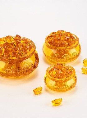 可爱黄水晶聚宝盆 元宝摆件 开业高档乔迁家居新居开业送礼礼品