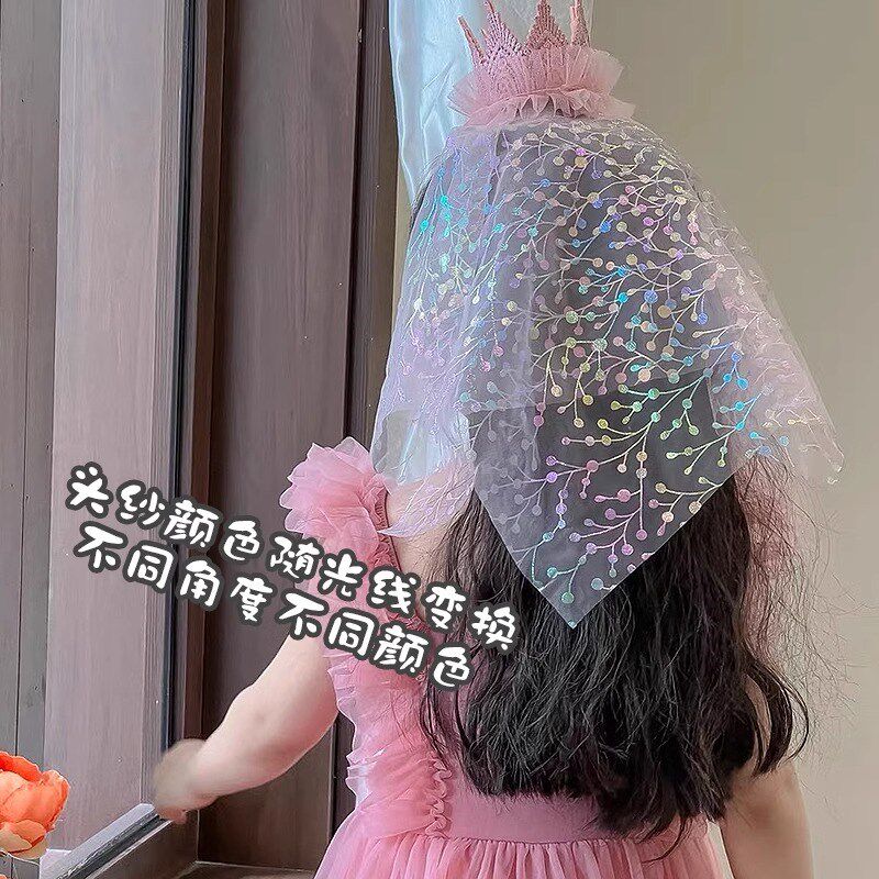 公主女孩头纱皇冠可爱生日帽发箍头饰宝宝女儿童生日装扮布置用品