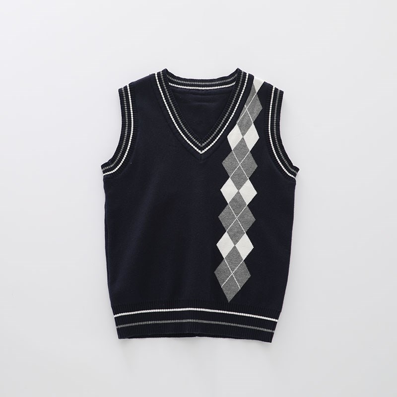 中大童装秋冬季V领小学生校服毛衣背心男儿童学院风纯棉针织马甲