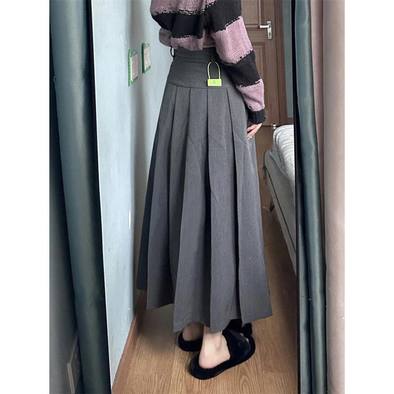 莹莹靓衣阁梨形身材灰色a字半身裙女春夏大码百褶裙胖mm西装裙子