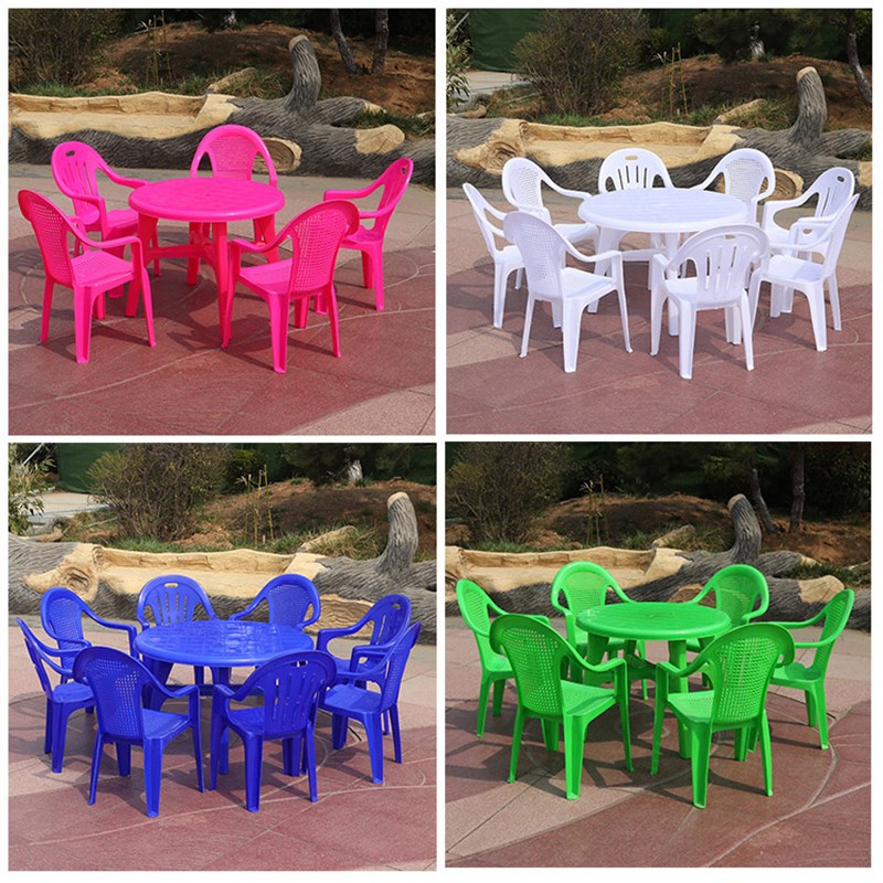 夜市大排档加厚塑料沙滩椅子熟胶靠背户外啤酒烧烤休闲组合方圆桌