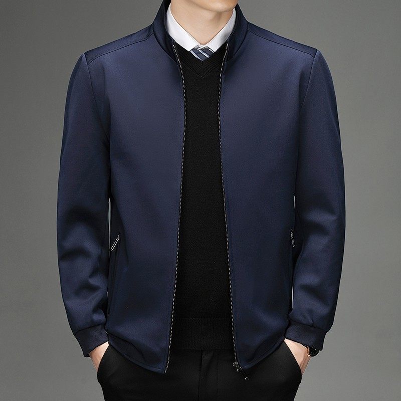 品质高端中老年男士红色加绒加厚夹克外套中年立领大红色爸爸男装